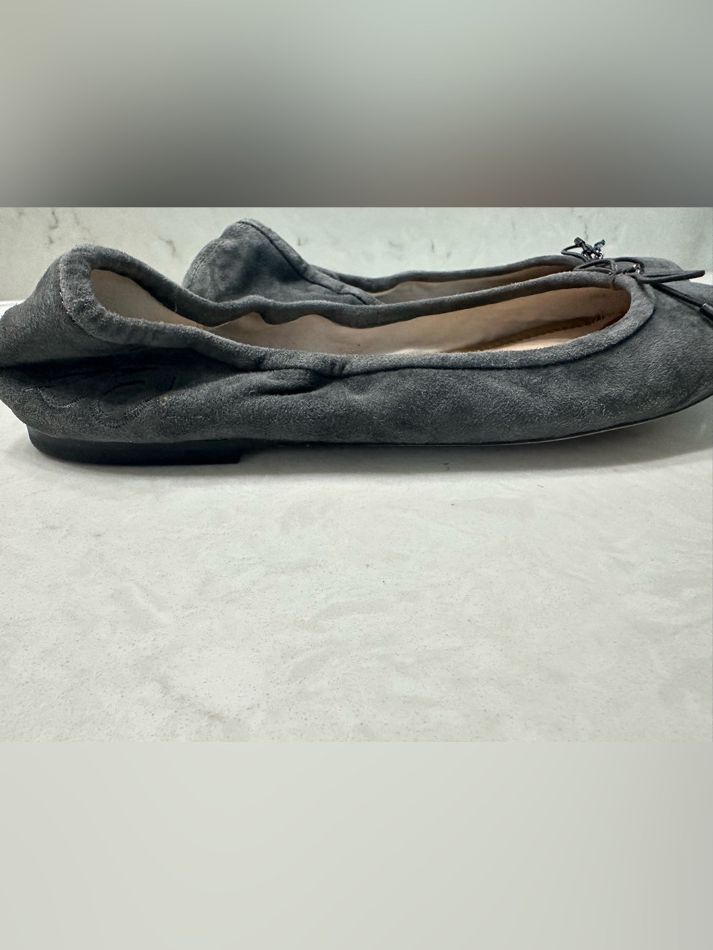 Stuart Weitzman Charcoal Suede Bow Ballet Flats - Picture 9 of 10